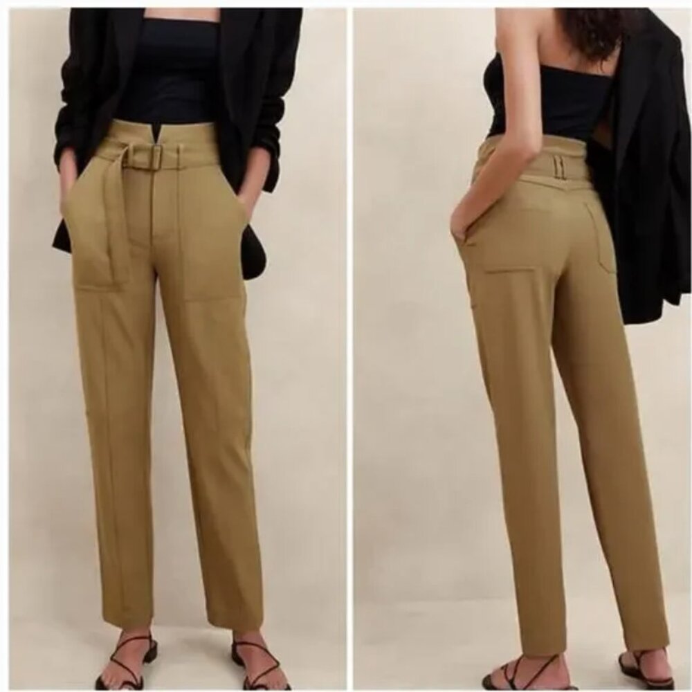 Banana Republic Refined Utility Pant Whiskey Brown Tan Women 8 Petite *No Belt